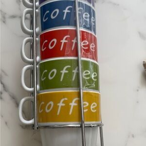 Colorful Coffee Mug Set with Stand